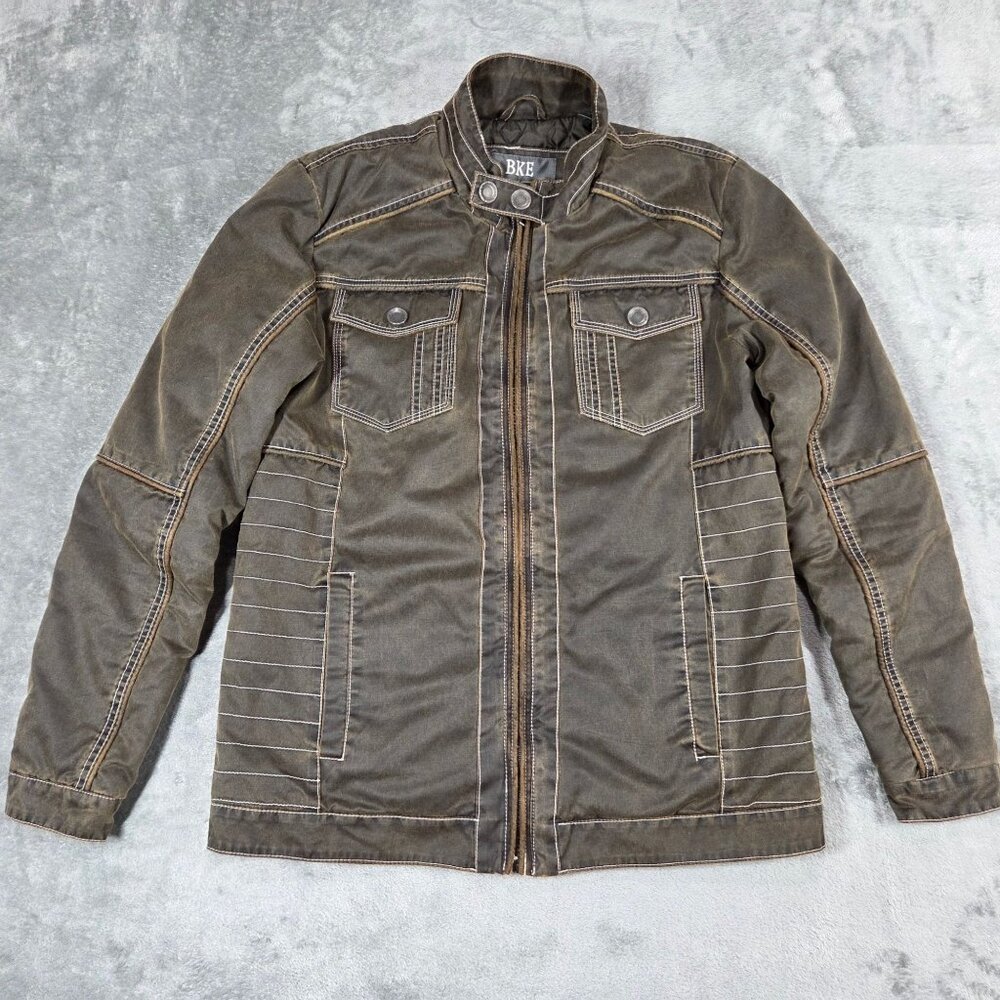 Buckle BKE Jacket Mens Small Brown Antique Washed Bomber Quilt Lined Coat